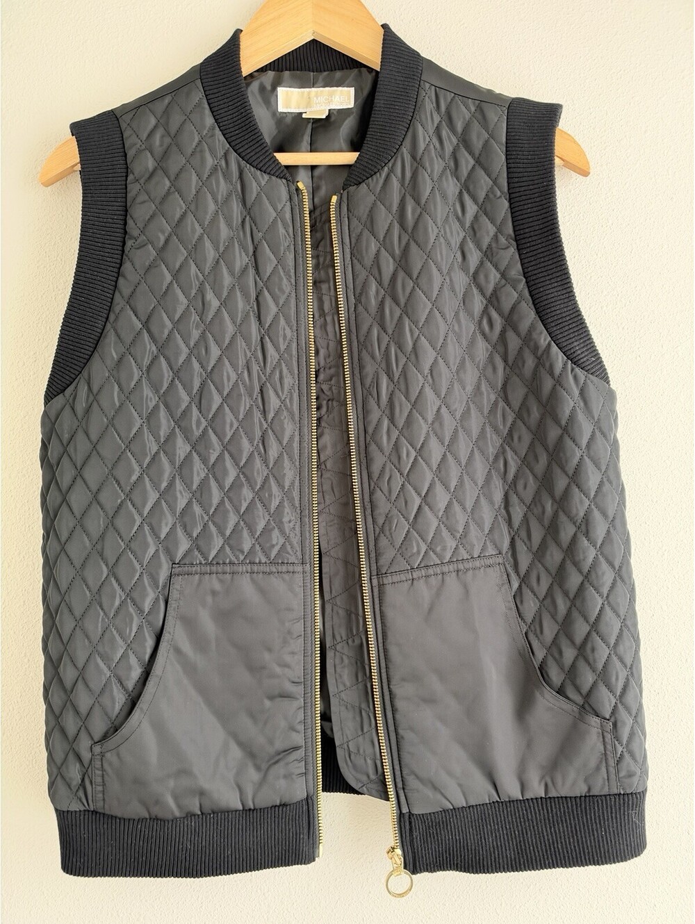Michael Kors Women’s Black Quilted Full Zip Vest Lined Pockets Size M